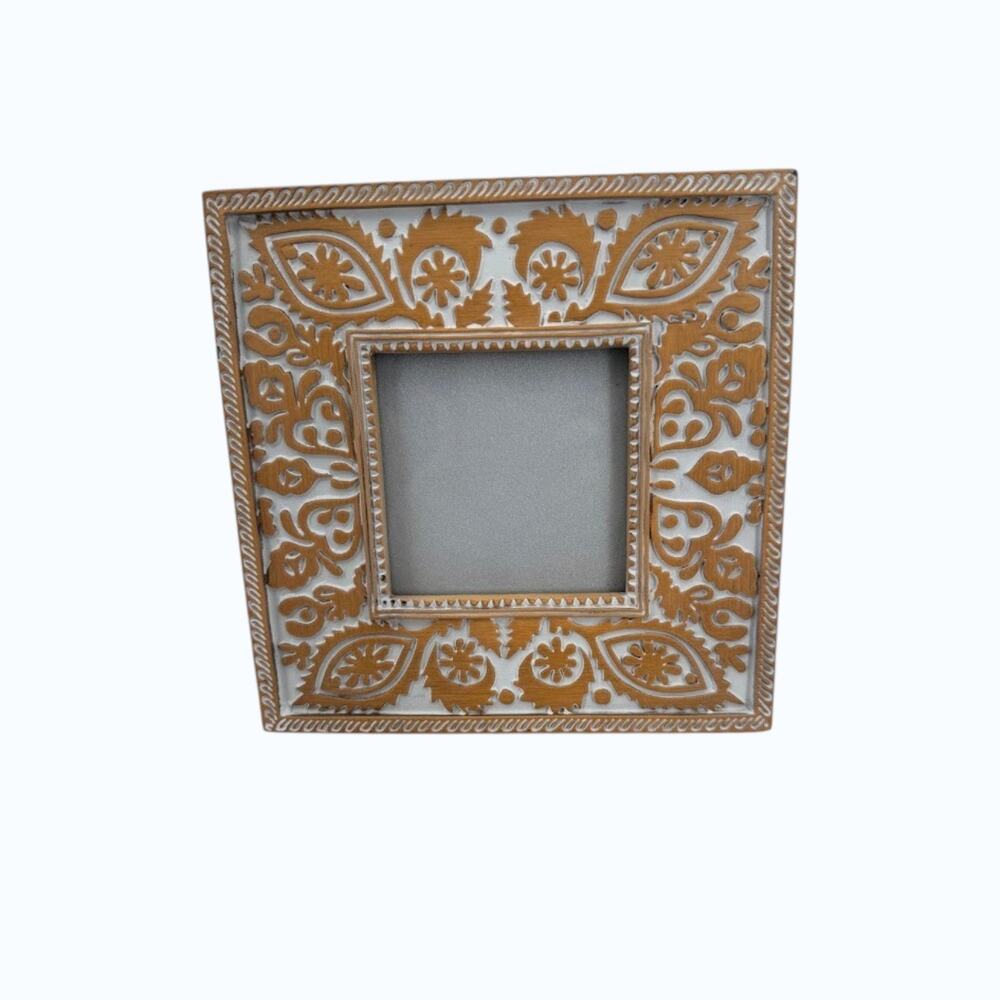 Opalhouse 4x4 Trellis Motif Picture Frame Natural Wood White Distressed Boho Dec